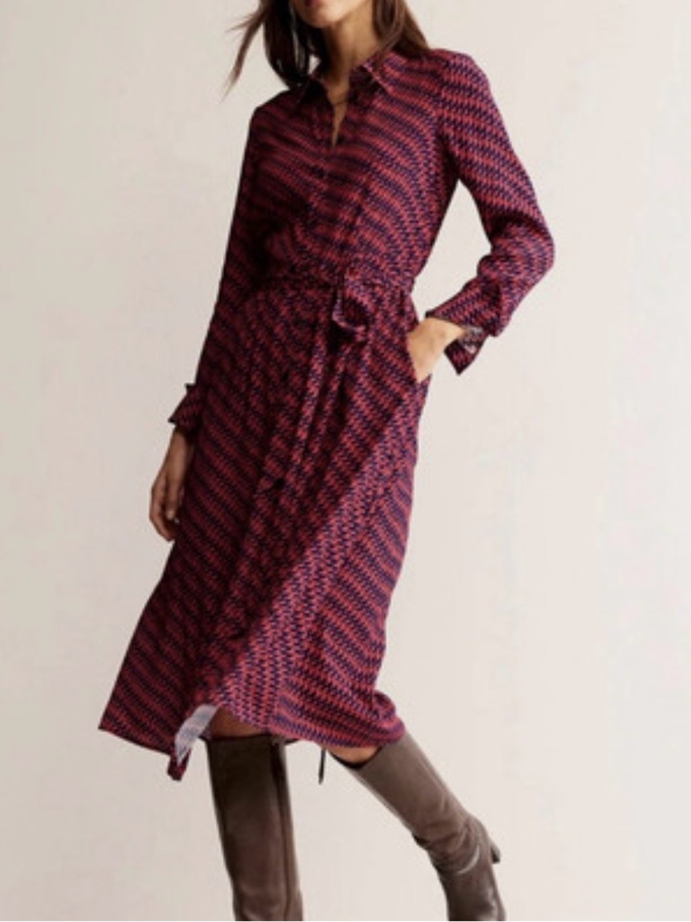 Boden Kate Midi Shirt Dress in Pop Peony Geo Pattern (Red/Navy). NEW with TAGS!! - Picture 2 of 4